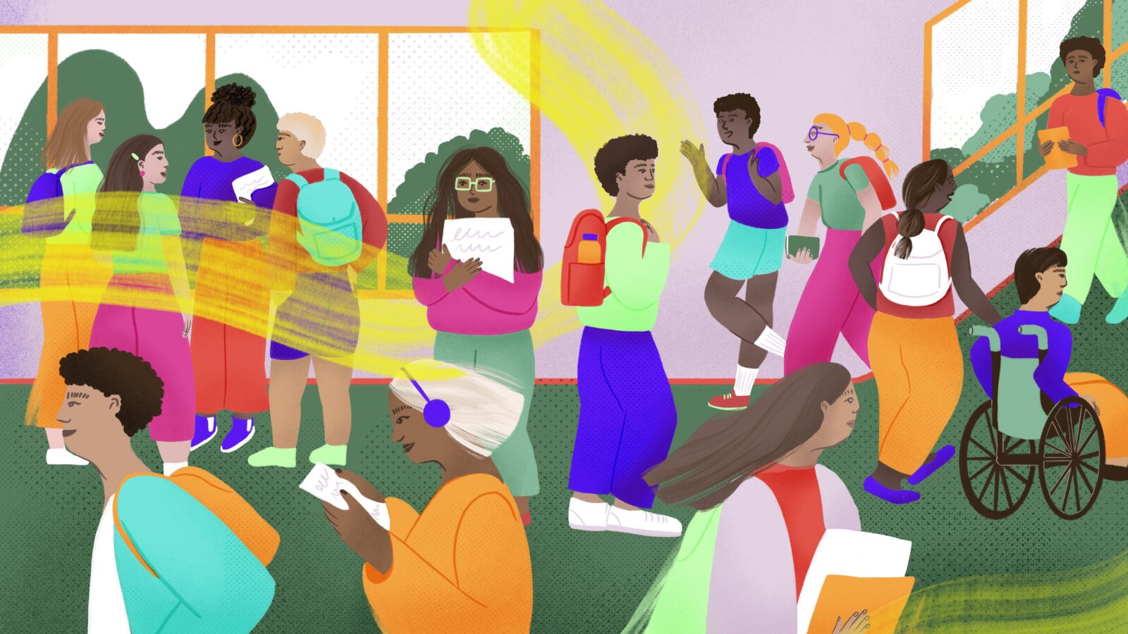 Drawing of a college in Brazil of students